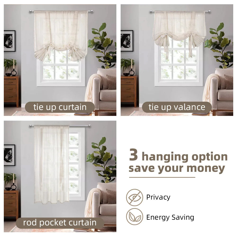 Semi Sheer Tie Up Balloon Window Curtain Valance