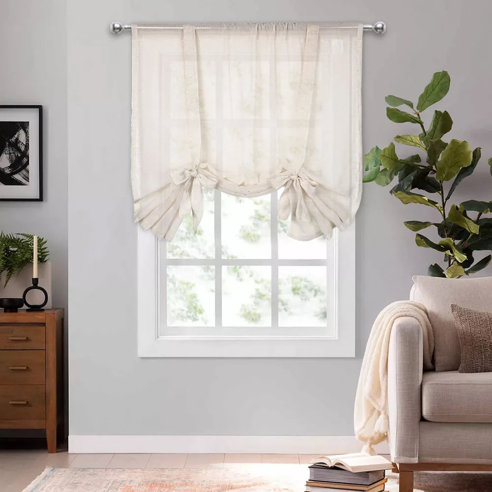 Semi Sheer Tie Up Balloon Window Curtain Valance
