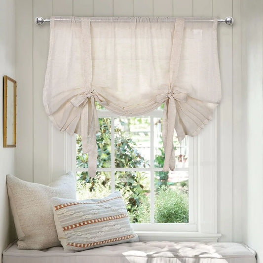 Semi Sheer Tie Up Balloon Window Curtain Valance